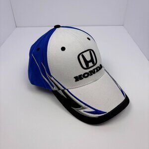 Honda Racing Hat Blue White Racing Flames Graphic Embroidered Hook & Loop Strap